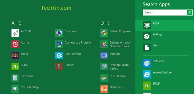 Search apps in windows 8