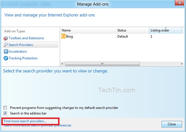 Find more search provider in IE10
