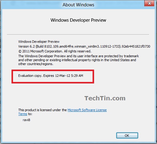 windows 8 developer preview expiry date
